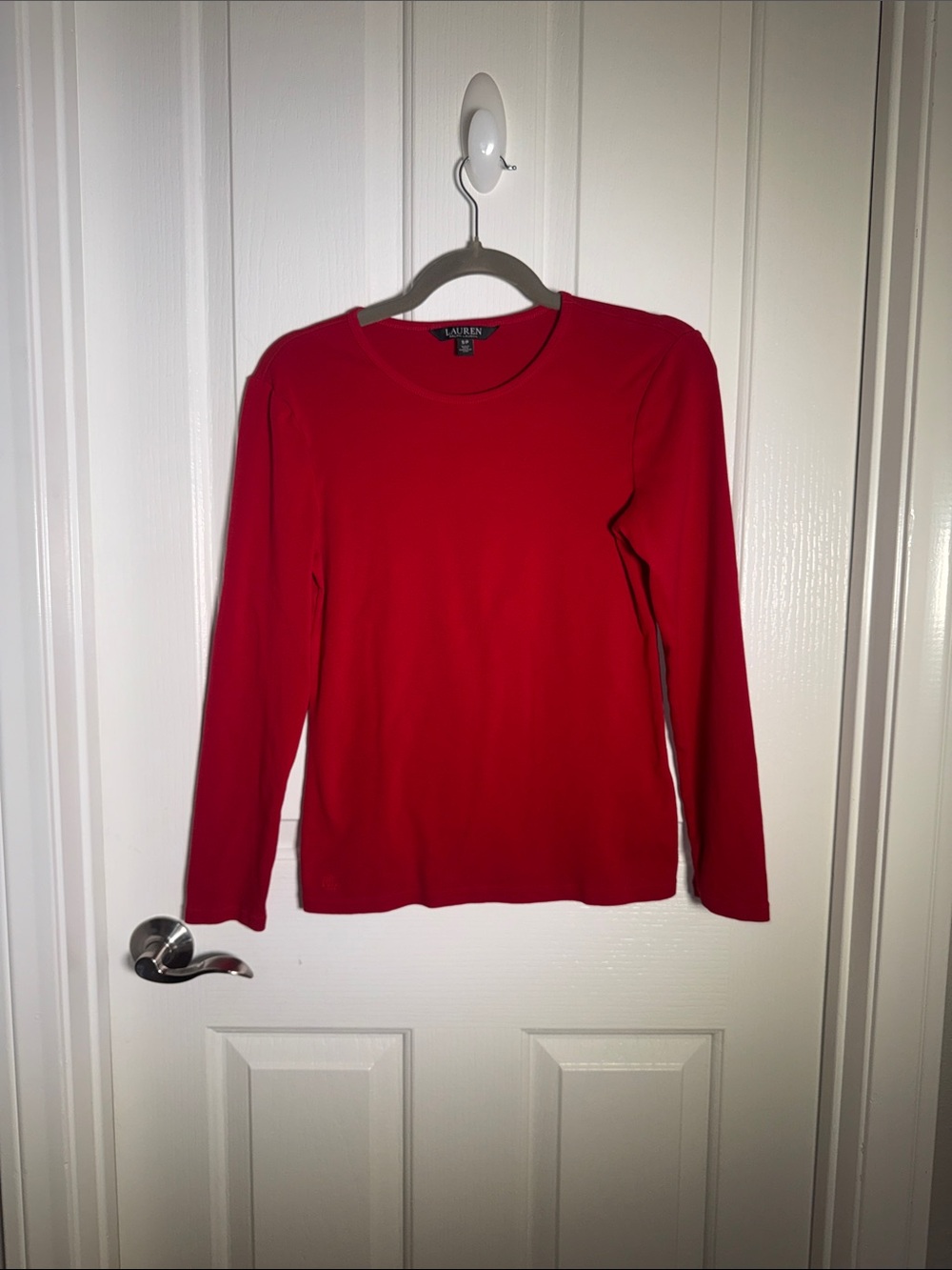 Lauren Ralph Lauren Women's Red Long-Sleeve Crewneck Tee - Size Small
